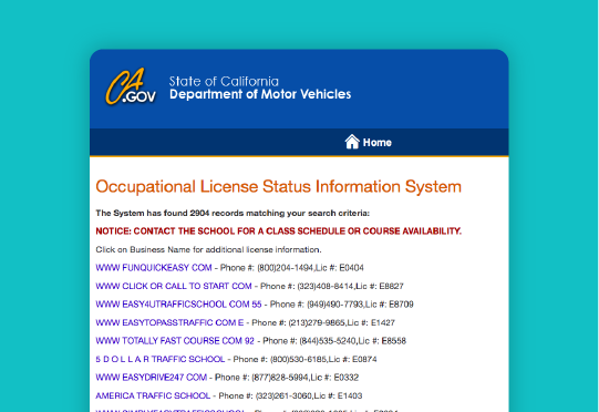 dmv approved online traffic schools california
